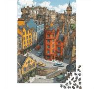 Città Vecchia di EdimburgoPuzzle 1000 Pezzi Cartone Spesso Tempo Libero Città scozzese Miglioramento Memoria Anziani, Legame Familiare, Regalo Natale 52x38cm/1000pcs