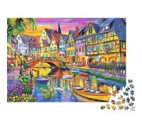 Cittadina da Fiaba sul Fiume Puzzle 1000 Pezzi Puzzle per Adulti Gioco di Puzzle 1000 Pezzi Paesaggio Europeo Colorato Relax Casa Regalo 70x50cm/1000pcs