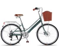 City Bike da 24/26 Pollici, Bicicletta da Spiaggia da Spiaggia A 7 velocità, Telaio in Acciaio al Carbonio, Cestello Anteriore E Portapacchi Posteriore, A, 26inch