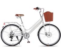 City Bike da 24/26 Pollici, Bicicletta da Spiaggia da Spiaggia A 7 velocità, Telaio in Acciaio al Carbonio, Cestello Anteriore E Portapacchi Posteriore, D, 26inch