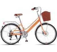 City Bike da 24/26 Pollici, Bicicletta da Spiaggia da Spiaggia A 7 velocità, Telaio in Acciaio al Carbonio, Cestello Anteriore E Portapacchi Posteriore, B, 24inch