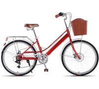 City Bike da 24/26 Pollici, Bicicletta da Spiaggia da Spiaggia A 7 velocità, Telaio in Acciaio al Carbonio, Cestello Anteriore E Portapacchi Posteriore, C, 24inch