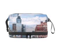 City Buildings and Apartments, trousse a doppio strato per donne e ragazze, borsa da viaggio per trucchi e trucchi, pratica borsa organizer con scomparto per pennelli, Multi, 27x15x14 cm/10.6x5.9x5.5