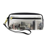 City Buildings - Astuccio grande per matite, organizer per cancelleria per studenti, astuccio a doppio strato con cerniera, astuccio per cosmetici con manico, Multicolore