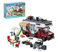 City Camper Van Toy Building Set Beach Holiday Adventure RV Modello di auto con mini accessori e luci, regalo di compleanno per bambine di 6 anni, ragazzi, bambini, 880 pezzi