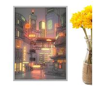 City Night Wall Art - Pittura su tela Light Up, decorazione contemporanea della scena urbana | Immagine da parete lucida al buio, cornice paesaggio urbano con tenue e tenue per l'uso di