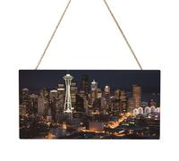 City Seattle - Targa rettangolare in legno MDF con stampa completa e corda per appenderla, decorazione da parete per casa, cartello per porta, finestra o parete (diverse dimensioni)