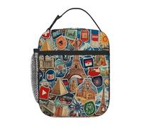 City Set di elementi caratteristici borsa termica per il pranzo per bambini, riutilizzabile, con tasca frontale in rete laterale, impermeabile, a prova di perdite, per scuola, viaggi, picnic, spiaggia