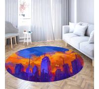 City Skyline Tappeto rotondo grande Tappeti antiscivolo lavabili per il pavimento della cucina Soggiorno Camera da letto Ingresso dell'ufficio Stuoia notturno urbano a pelo corto Tramonto 150cm