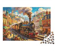 City Steam Train Puzzle 1000 Pezzi Recyclable Colorful Town Puzzle per Anziani Gioco Educativo Antistress Ideale per Regalo di Auguri di Vacanza 70x50cm/1000 Pezzi