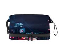 City Street Night View - Beauty case a doppio strato per donne e ragazze, trousse da viaggio per trucchi, pratica borsa organizer con scomparto per pennelli, Multi, 27x15x14 cm/10.6x5.9x5.5 in, Beauty