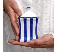 City to Cottage® Barattolo Piccolo da 150ml con Coperchio | Contenitore per Cibo da Cucina per Pasta e Biscotti | Realizzato e Dipinto a Mano in Ceramica | Fantasia a Righe Blu Scuro