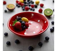 City to Cottage® Ciotola Grande da 400ml per Insalata, Pasta, Zuppa, Cereali e Pasta | Zuppiera Realizzata e Dipinta a Mano | Ceramica Invetriata da 18,5cm | Fantasia con Puntini a Pois Rosso e Bianco