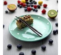 City to Cottage® Piatto da Frutta da 20cm in Ceramica Invetriata | Piattino da Dessert Realizzato e Dipinto a Mano | Fantasia a Pois Verde Acqua e Bianco