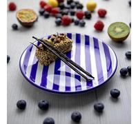 City to Cottage® Piatto da Frutta da 20cm in Ceramica Invetriata | Piattino da Dessert Realizzato e Dipinto a Mano | Fantasia a Righe Blu Scuro