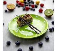 City to Cottage® Piatto da Frutta da 20cm in Ceramica Invetriata | Piattino da Dessert Realizzato e Dipinto a Mano | Fantasia a Pois Verde Lime e Bianco