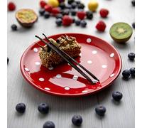 City to Cottage® Piatto da Frutta da 20cm in Ceramica Invetriata | Piattino da Dessert Realizzato e Dipinto a Mano | Fantasia a Pois Rosso e Bianco
