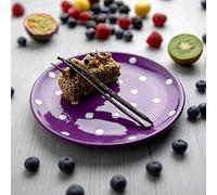 City to Cottage® Piatto da Frutta da 20cm in Ceramica Invetriata | Piattino da Dessert Realizzato e Dipinto a Mano | Fantasia a Pois Viola e Bianco