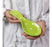City to Cottage® Poggiamestolo per Cucchiaio con Fantasia a Pois Verde Lime e Bianco | Realizzato e Dipinto a Mano in Ceramica | Portautensili