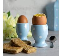 City to Cottage® Set di 2 Portauova Celeste e Bianco | Fantasia con Puntini a Pois | Lavorato e Dipinto a Mano | Ceramica | Portauovo per Uova Sode o alla Coque