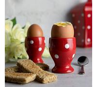 City to Cottage® Set di 2 Portauova Rosso e Bianco | Fantasia con Puntini a Pois | Lavorato e Dipinto a Mano | Ceramica | Portauovo per Uova Sode o alla Coque