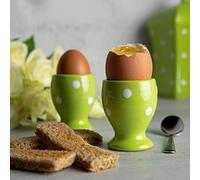 City to Cottage® Set di 2 Portauova Verde Lime e Bianco | Fantasia con Puntini a Pois | Lavorato e Dipinto a Mano | Ceramica | Portauovo per Uova Sode o alla Coque
