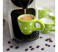 City to Cottage® Set di 4 Tazzine da Caffè Espresso da 60ml| Realizzate e Dipinte a Mano in Ceramica | Fantasia a Pois Verde Lime e Bianco | Idea Regalo