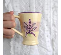 City to Cottage® Tazza da Caffellatte, Caffè Americano e Tè con Ampio Manico | Realizzata e Dipinta a Mano in Ceramica | Fantasia Lavanda Viola e Crema | Idea Regalo