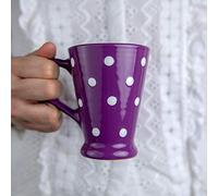 City to Cottage® Tazza da Caffellatte, Caffè Americano e Tè con Ampio Manico | Realizzata e Dipinta a Mano in Ceramica | Fantasia con Puntini a Pois Viola e Bianco | Idea Regalo