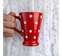 City to Cottage® Tazza da Caffellatte, Caffè Americano e Tè con Ampio Manico | Realizzata e Dipinta a Mano in Ceramica | Fantasia con Puntini a Pois Rosso e Bianco | Idea Regalo