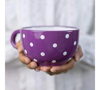 City to Cottage® Tazza Extra-Large da 500ml | Ciotola con Manico per Brodo, Zuppa, Cappuccino, Caffè Americano e Tè | Realizzata e Dipinta a Mano | Fantasia a Pois Viola e Bianco | Idea Regalo