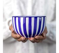 City to Cottage® Tazza Extra-Large da 500ml | Ciotola con Manico per Brodo, Zuppa, Cappuccino, Caffè Americano e Tè | Realizzata e Dipinta a Mano | Fantasia a Righe Blu Scuro | Idea Regalo