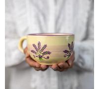 City to Cottage® Tazza Extra-Large da 500ml | Ciotola con Manico per Brodo, Zuppa, Cappuccino, Caffè Americano e Tè | Realizzata e Dipinta a Mano | Fantasia Lavanda Viola e Crema | Idea Regalo