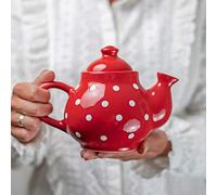 City to Cottage® Teiera per due persone per tè e tisane| Fatta a Mano in Ceramica | Fantasia a Pois Rosso e Bianco