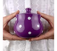 City to Cottage® Zuccheriera con Coperchio in Ceramica in Fantasia a Pois Viola e Bianco| Realizzata e Dipinta a Mano | Vasetto per il Miele o Marmellata
