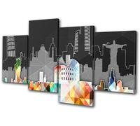 City World Landmarks Geometric MULTI TELA parete arte foto stampa