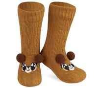 CityComfort Calze a Pantofola da Donna, Calzini Antiscivolo Donna in Caldo Pile, Calzettoni Invernali da Casa, Calze Natalizie Animali Divertenti Taglia Unica (Marrone Orso)