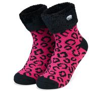 CityComfort Calze Donna, Calzini Antiscivolo Invernali a Pantofola a Fantasia (Rosa Leopardato)