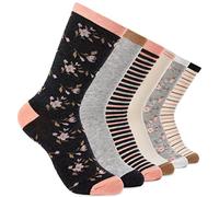 CityComfort Calzini a Righe Donna, Estivi Calze Cotone Set - Confezione da 6 (Crema/Grigio, 37-40