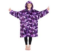 CityComfort Oversize Felpa Coperta Indossabile Coperta con Cappuccio Bambina Ragazzi Calda e Confortevole Regalo Bambini (Viola Camo)
