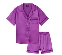 CityComfort Pigiama Bambina Corto Pigiami Estivi Ragazza Set Pigiami Raso 2 Pezzi Camicia con Bottoni Abbigliamento da Casa Traspirante Idea Regalo (11-12 Anni, Viola)