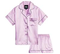 CityComfort Pigiama Bambina Corto Pigiami Estivi Ragazza Set Pigiami Raso 2 Pezzi Camicia con Bottoni Abbigliamento da Casa Traspirante Idea Regalo (7-8 Anni, Lilla)