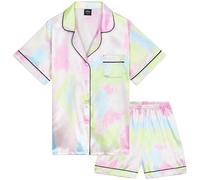 CityComfort Pigiama Bambina Corto Pigiami Estivi Ragazza Set Pigiami Raso 2 Pezzi Camicia con Bottoni Abbigliamento da Casa Traspirante Idea Regalo (9-10 Anni, Multi Rainbow)
