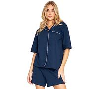 CityComfort Pigiama Donna Cotone con Bottoni Set 2 Pz Pigiami Donna Estivi Corti Comodo Abbigliamento da Casa Idee Regalo (XL, Marina)