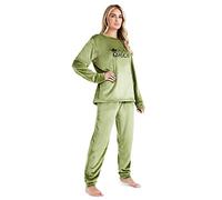 CityComfort Pigiama Donna Invernale Pile a Manica Lunga Pigiamone Felpato Due Pezzi (M, Verde)
