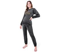 CityComfort Pigiama Donna Invernale Pile a Manica Lunga Pigiamone Felpato Due Pezzi (S, Grigio Antracite)