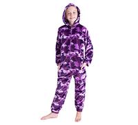 CityComfort Pigiama Intero Bambino Pigiamone di Pile con Cappuccio 7-14 Anni Pigiami Interi Bambini e Ragazzo Onesie Mimetico Gamer (11-12 Anni, Viola Mimetico)