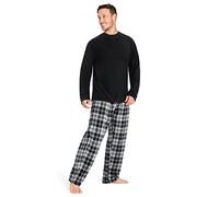 CityComfort Pigiama Uomo Invernale di Pile (Nero a Quadri, XL)