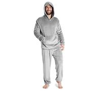 CityComfort Pigiama Uomo Invernale Pile Caldo con Cappuccio, Pigiami Due Pezzi Lunghi M - 2XL, Idee Regalo di Natale (Grigio Chiaro, XXL)