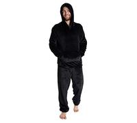 CityComfort Pigiama Uomo Invernale Pile Caldo con Cappuccio, Pigiami Due Pezzi Lunghi M - 2XL, Idee Regalo di Natale (Nero, XXL)